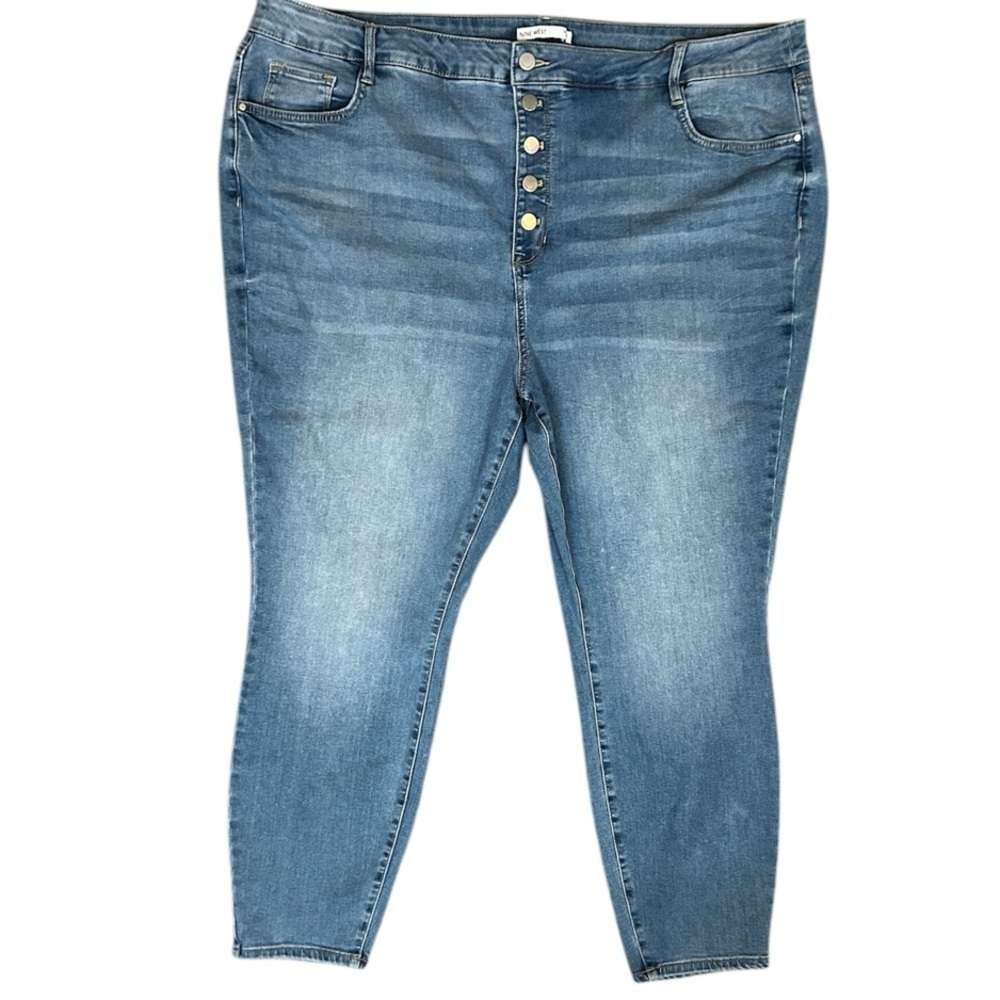 Nine West High Rise Button Fly Skinny Jeans with Blue Medium Wash Stretchy